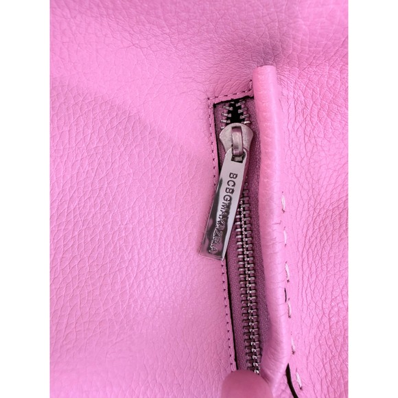 BCBGMAXAZRIA Pink Pebbled Leather Hobo Shoulder Bag Whipstitch Silver Hardware - Picture 9 of 11